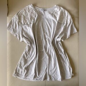 Zara - Cotton Tee Shirt Lace Shoulder with Embellishment